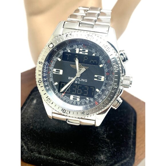 Breitling B-1 Men's Watch Pilot A68362 Swiss Quartz Analog Digital Steel 44mm - Picture 1 of 13